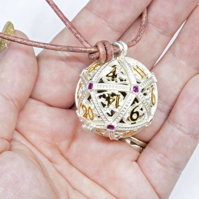 Sage’s Tiny Treasures Winter Rose Draconic Cage Necklace with Miniature Dice Set image 12