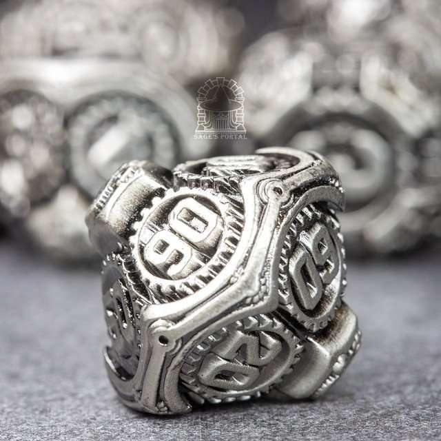 Sage's Artificer's Core Dusk Essence Metal Polyhedral Dice Set image 3