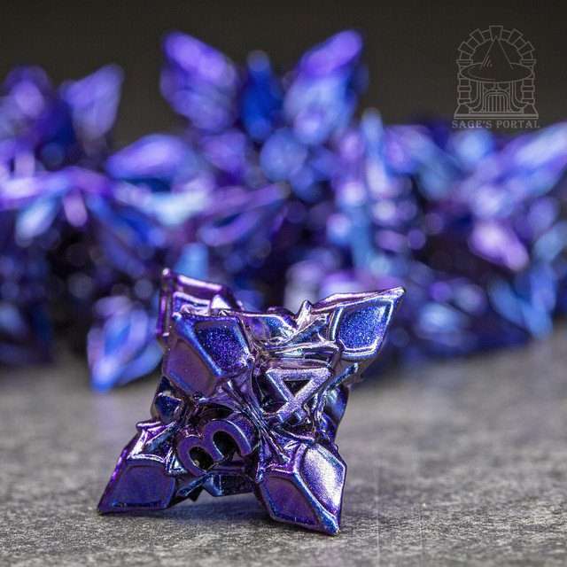 Sage's Deadly Blossoms Blue/Purple Metal Polyhedral Dice Set image 6