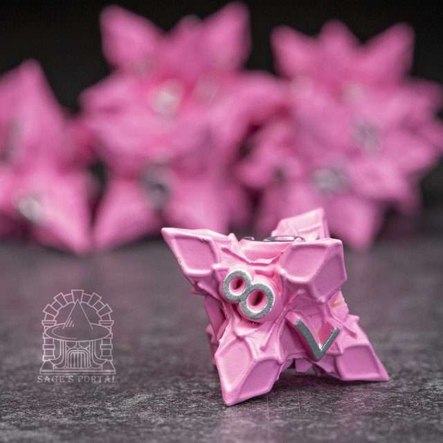 Sage's Deadly Blossoms Painted Pink Metal Polyhedral Dice Set image 5