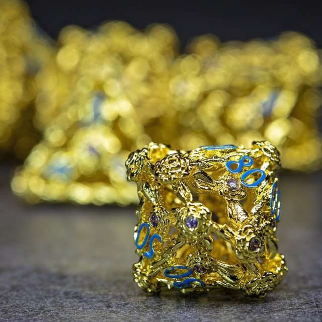 Sage's Gilded Rose Hollow Metal Polyhedral Dice Set image 1