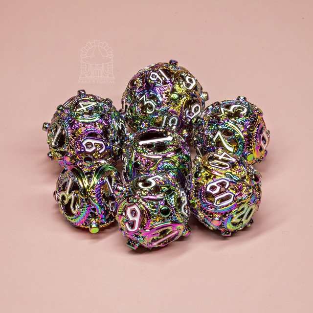 Sage’s Ouroboros Rainbow Hollow Metal Polyhedral Dice Set image 9