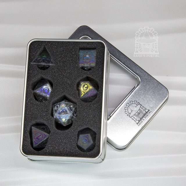 Sage's Glyphed Grey Cracked Glass Frosted Finish Polyhedral Dice Set image 10