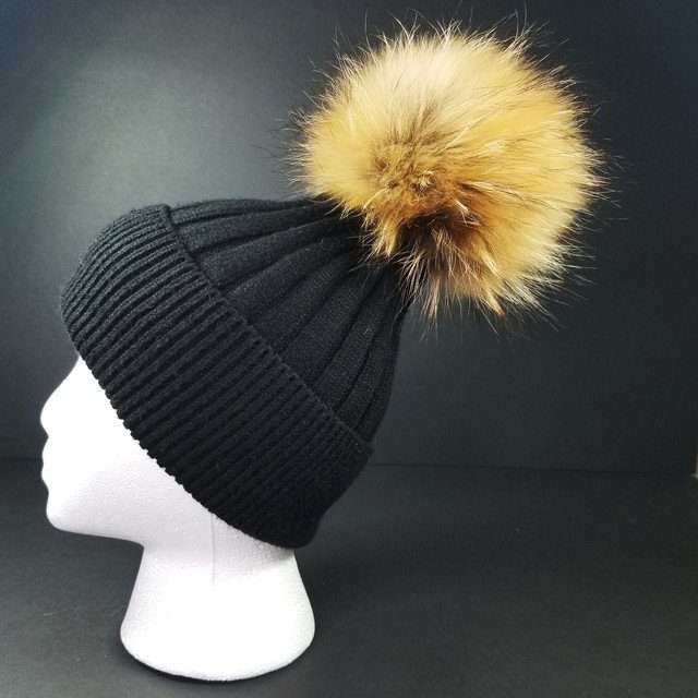 Sage's Cap - Black Wool Beanie with Raccoon Pompom image 18