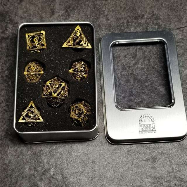 Sage’s Dragonstones Regal Dragon Bronze Hollow Metal Polyhedral Dice Set image 9