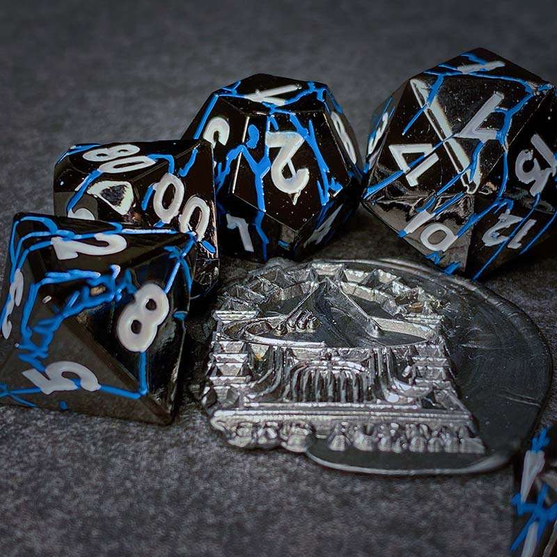 Sage's Relics of Antiquity - Dark Silver Blue Metal Polyhedral Dice Set image 9