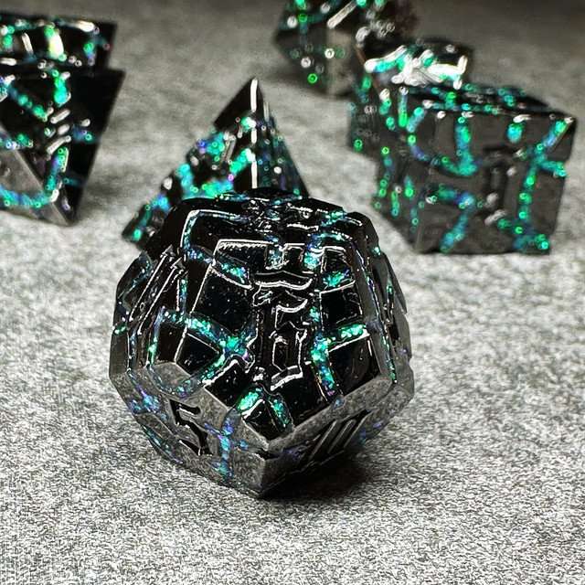 Sage's Warp Stones Green Nebula Metal Polyhedral Dice Set image 6