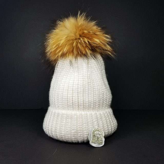 Sage’s Cap – White Knit Beanie with Raccoon Pompom image 16