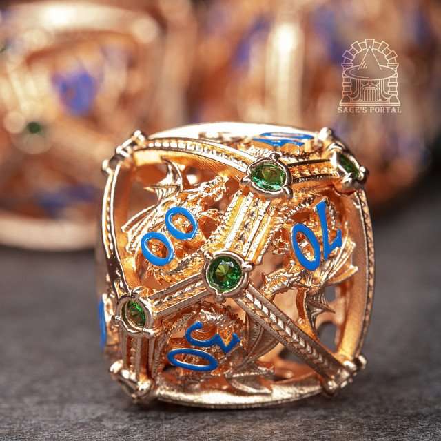 Sage’s Dragon Orb Copper Green Diamond Hollow Metal Polyhedral Dice Set image 6