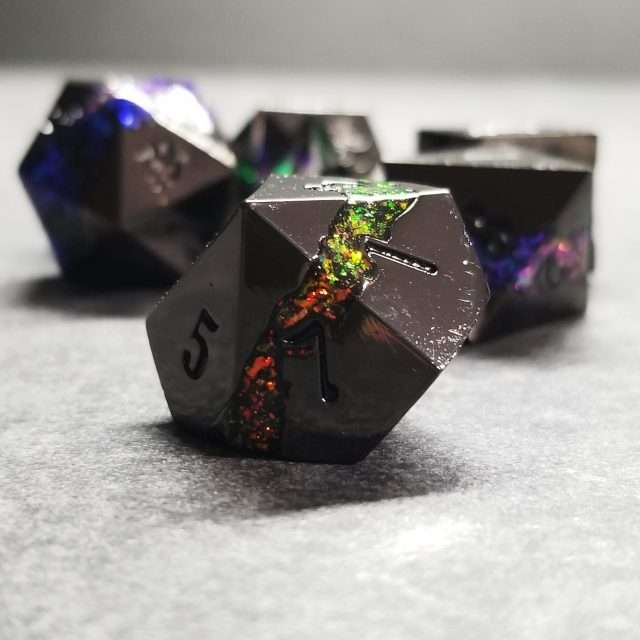 Sage's Rift Stones - Gloss Black/Rainbow Metal Polyhedral Dice Set image 3