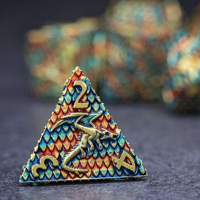 Sage's Dragonscales Green/Red/Gold Metal Polyhedral Dice Set image 7