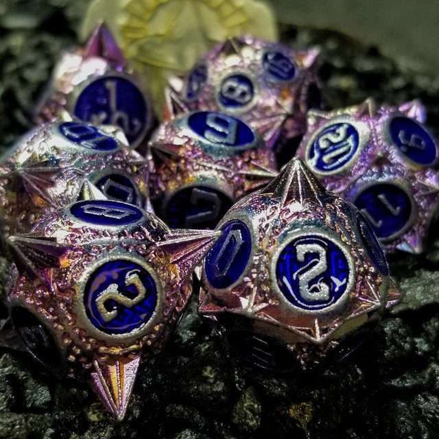 Sage's Enchanted Morningstar Purple/Blue Metal Polyhedral Dice Set image 8