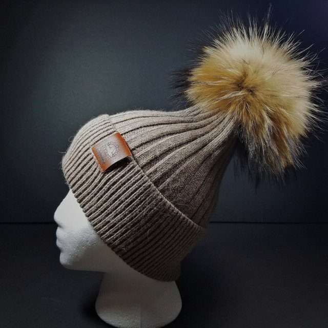 Sage’s Cap – Mocha Wool Beanie with Raccoon Pompom image 4