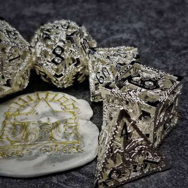 Sage's Dragonstones - Silver Noble Dragon Hollow Metal Polyhedral Dice Set image 13