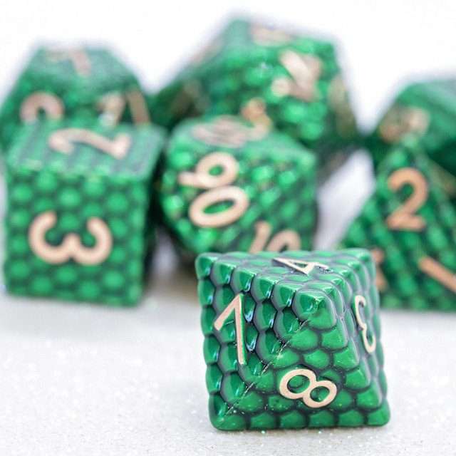 Sage's Scaled Eggs Forest Green Bronze Ink Metal Polyhedral Dice Set image 6