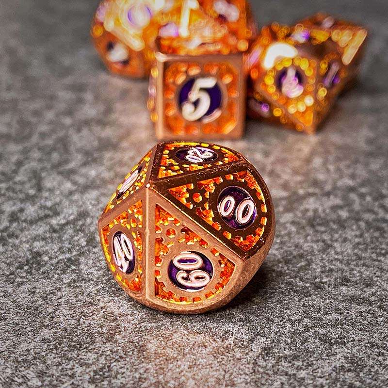 Sage's Gnomish Trinkets - Copper Gears Metal Polyhedral Dice Set image 4