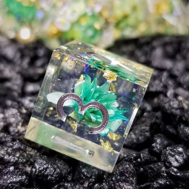 Sage’s Enchanted Flower Cyan Sharp Edge Resin Polyhedral Dice Set image 3