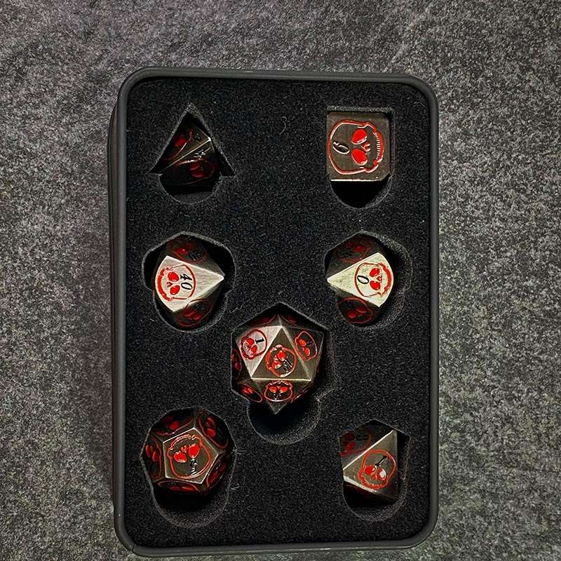Sage's Grim's Fortunes - Ancient Silver with Red Metal Polyhedral Dice Set image 8