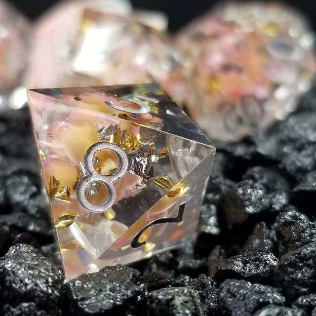 Sage’s Enchanted Flower Pink Sharp Edge Resin Polyhedral Dice Set image 11
