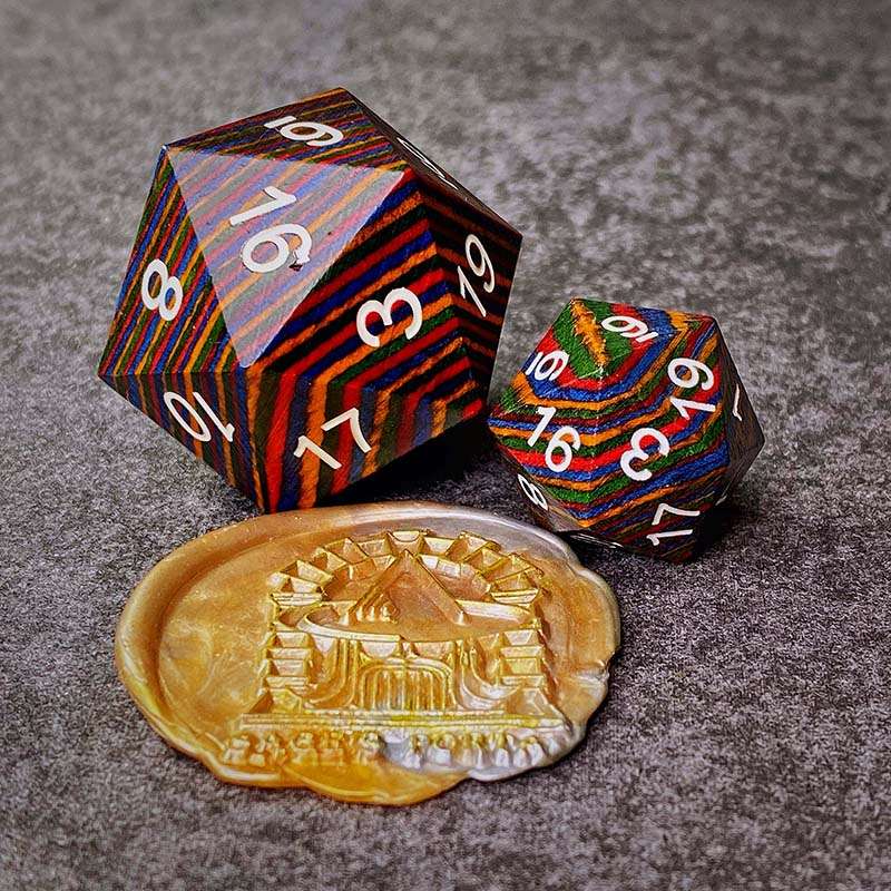 Sage's Trees - Rainbow Technical Wood 33mm D20 Die image 1