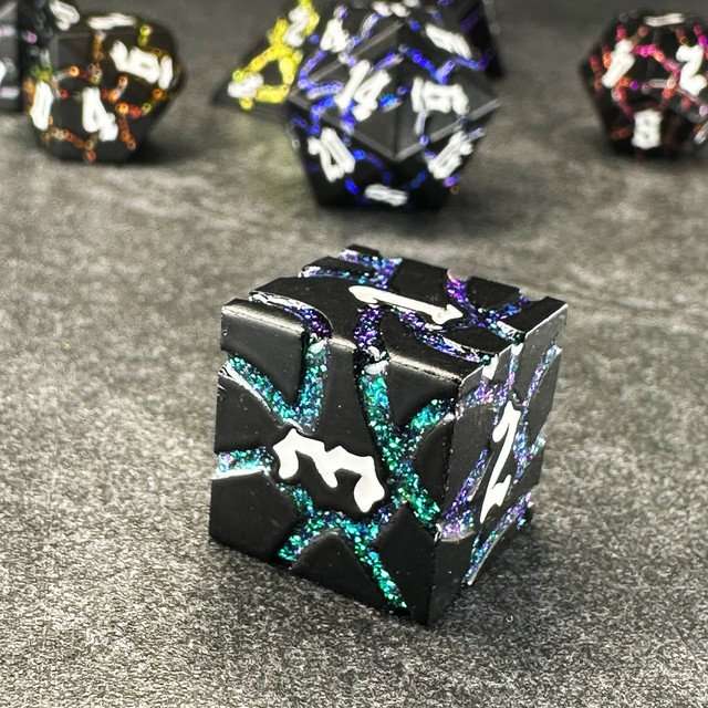 Sage's Warp Stones Matte Black Galaxy Metal Polyhedral Dice Set image 2