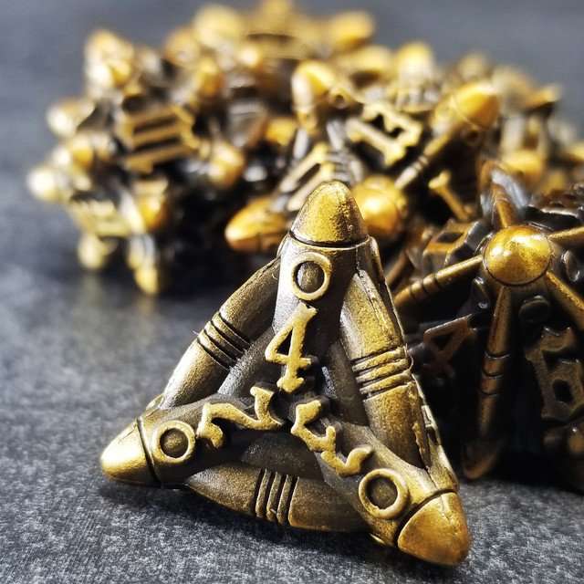 Sage’s Starships Antique Gold Metal Polyhedral Dice Set image 9