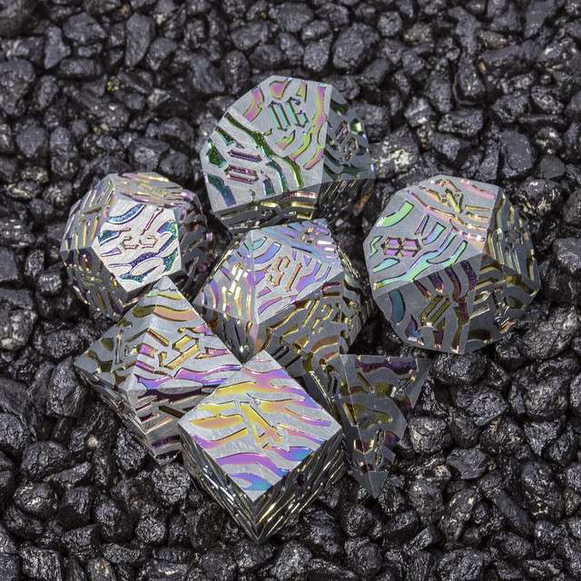 Sage's Fusion Stones Holographic Rainbow Metal Polyhedral Dice Set image 3