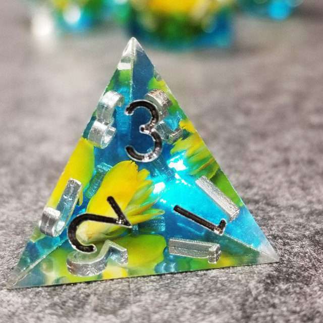 Sage’s Water Flowers Sharp Edge Resin Polyhedral Dice Set image 7