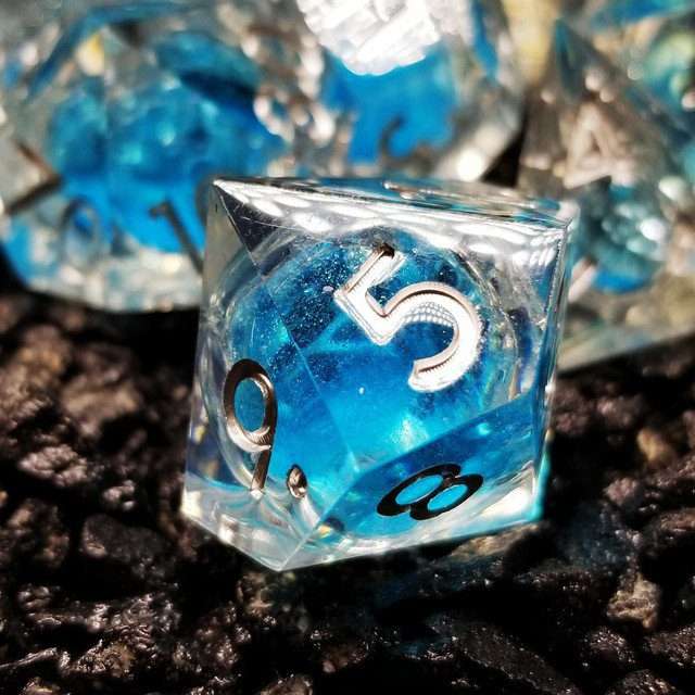 Sage's Sky Souls - Sky Blue Liquid Core Sharp Edge Resin Dice Set image 4