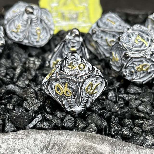 Sage's Macabre Bone Trinket Chalk White Inlay Black/Gold Hollow Metal Polyhedral Dice Set image 7