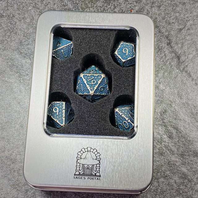 Sage's Hounds - Vintage Blue with Nickel Silver Metal Polyhedral Dice Set image 23
