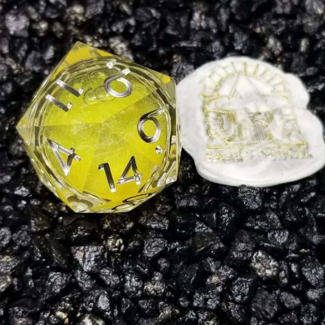 Sage's Radiant Souls - Sunburst Yellow 33mm Liquid-Core D20 Sharp Edge Resin Dice image 5
