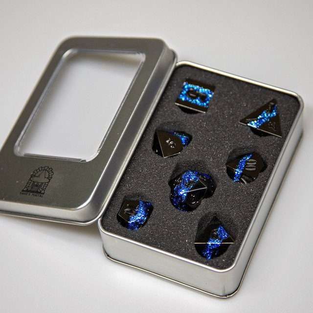 Sage's Rift Stones - Gloss Black Blue Metal Polyhedral Dice Set image 10