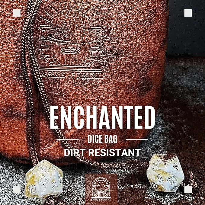 Sage's Enchanted Dice Bag - Spotted PU Leather Dice Bag with D20 Cord Ends