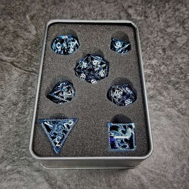 Sage's Dragonstones - Blue Noble Dragon Hollow Metal Polyhedral Dice Set image 10