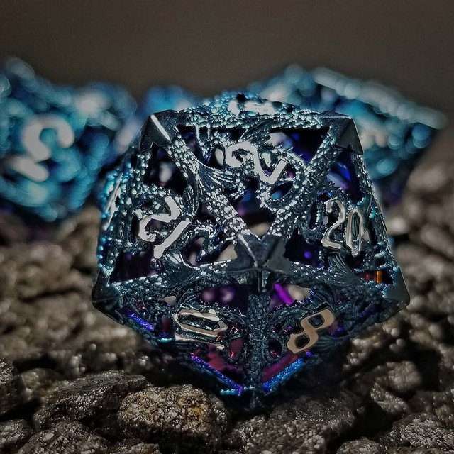 Sage's Dragonstones - Blue Noble Dragon Hollow Metal Polyhedral Dice Set image 28