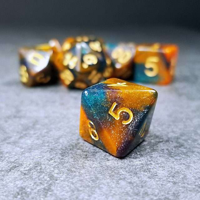 Sage's Shards - Caramel/Turquoise/Purple/Blue Glitter Acrylic Polyhedral Dice Set image 2