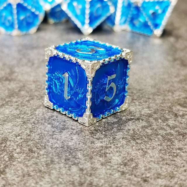 Sage's Dragonstones - Mystic Wyvern Sapphire and Silver Metal Polyhedral Dice Set image 6