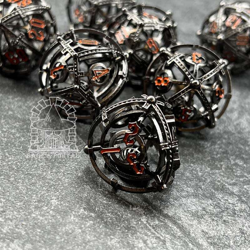 Sage's Caged Centrifuge Hollow Metal Polyhedral Dice Set image 6