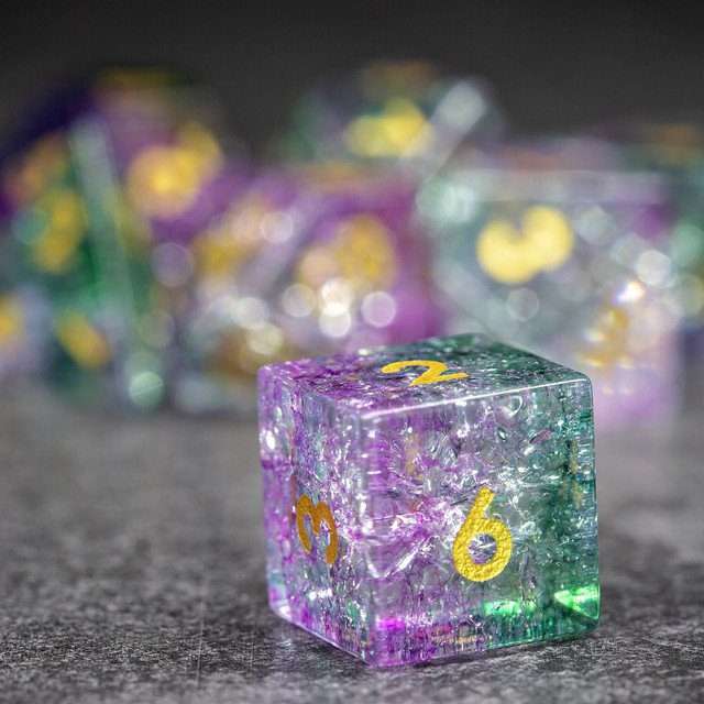 Sage's Kaleidoscopes Purple/Green Cracked Glass Gloss Finish Polyhedral Dice Set image 6