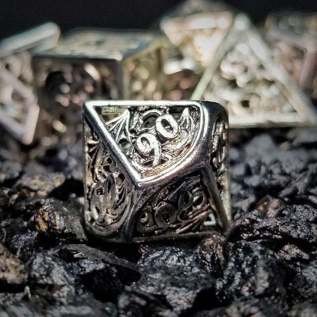 Sage's Dragonstones - Elder Dragon True Silver Hollow Metal Polyhedral Dice Set image 3