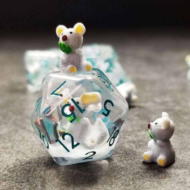 Sage's Familiars- Baby Koala Resin Polyhedral Dice Set image 9