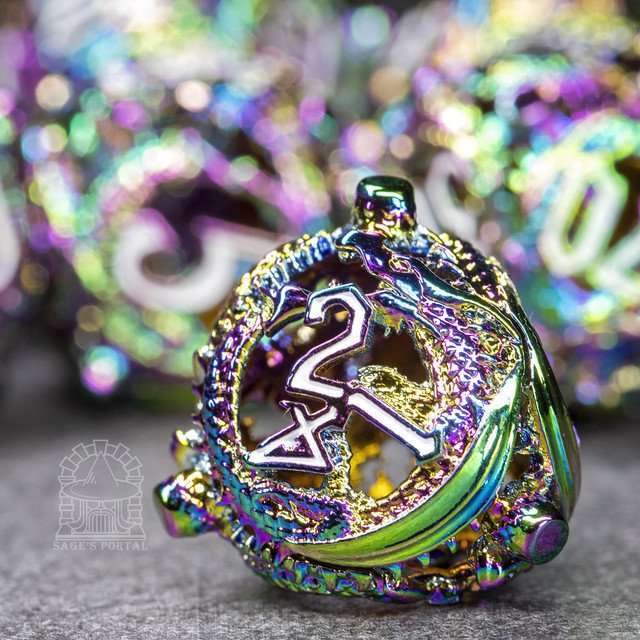 Sage’s Ouroboros Rainbow Hollow Metal Polyhedral Dice Set image 6