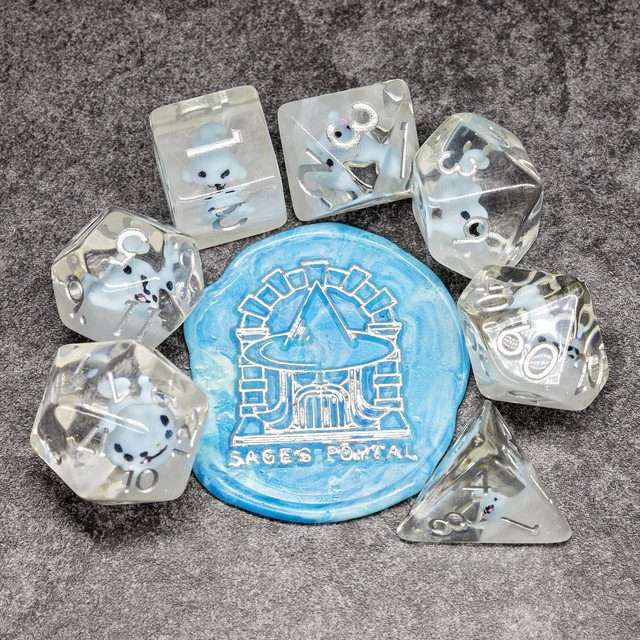 Sage's Baby Blue Seal Familiar Resin Polyhedral Dice Set image 10