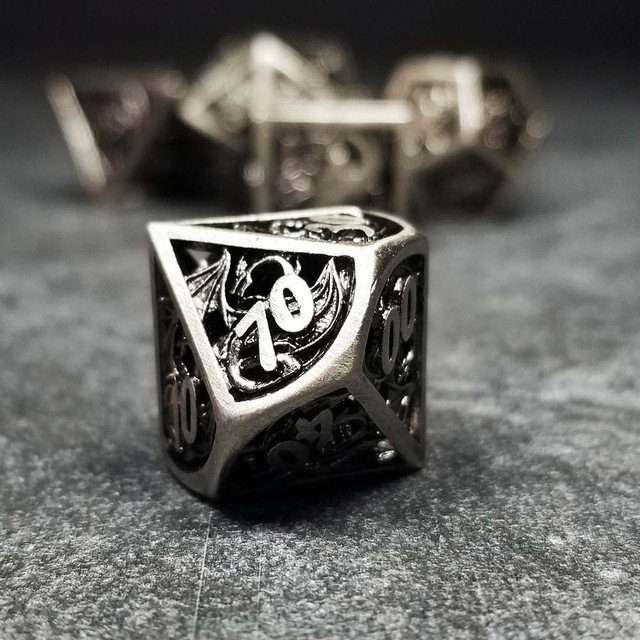 Sage's Dragonstones - Elder Dragon Satin Silver Hollow Metal Polyhedral Dice Set image 5