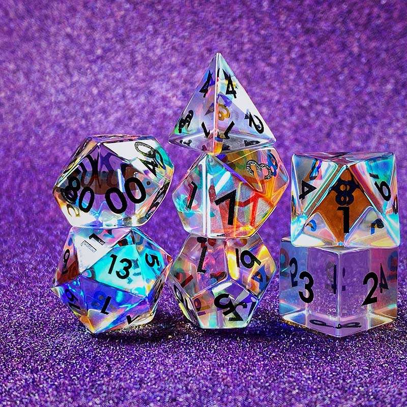 Sage's Treasures - Captured Rainbow Black Ink Dichroic Rainbow Glass Polyhedral Dice Set image 9