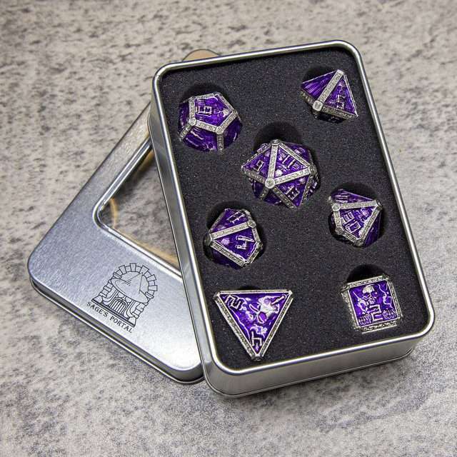 Sage's Lich's Phylactery Purple/Silver Metal Polyhedral Dice Set image 11