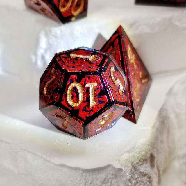 Sage's Arabesque Crimson Sharp Edge Resin Dice Set image 2