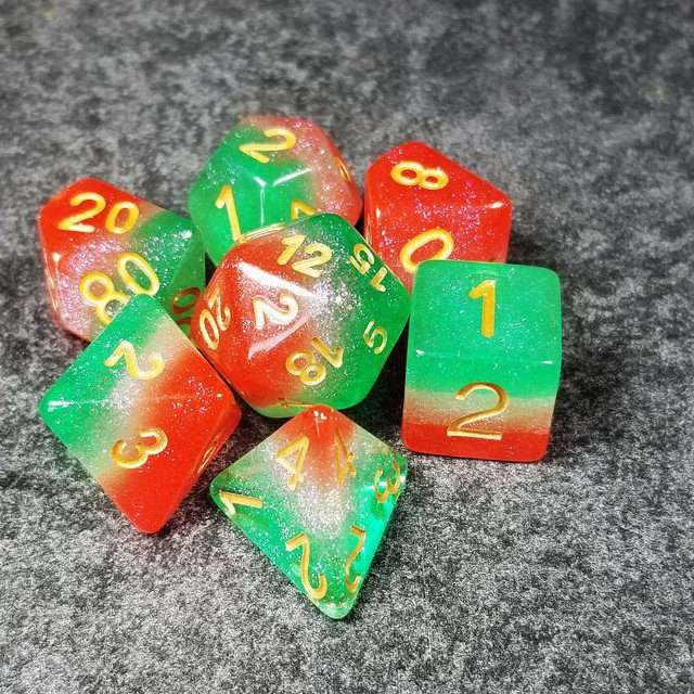Sage’s Cantrips - Red/White/Green Watermelon Resin Polyhedral Dice Set image 12