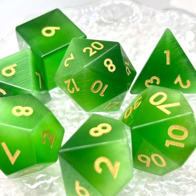 Sage's Treasures - Gemstone Green Cat's Eye Polyhedral Dice Set image 0